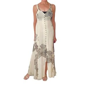 Sass and Bide Cream and Black Silk Maxi Dress